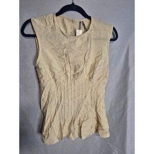 Anthropologie Beige Pintuck Sleeveless Blouse Top‎ XS Extra Small